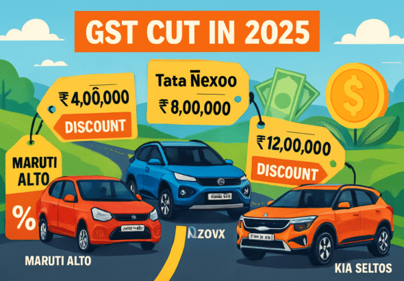 GST कट 2025 के बाद टॉप भारतीय कारें — Maruti Alto, Tata Nexon, Kia Seltos